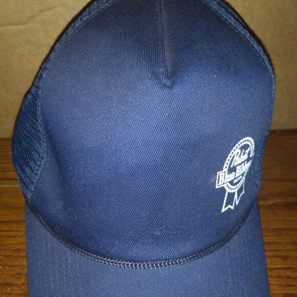 Vintage Pabst Blue Ribbon Beer Mesh Cap Hat Blue White  Adjustable - Picture 3 of 8